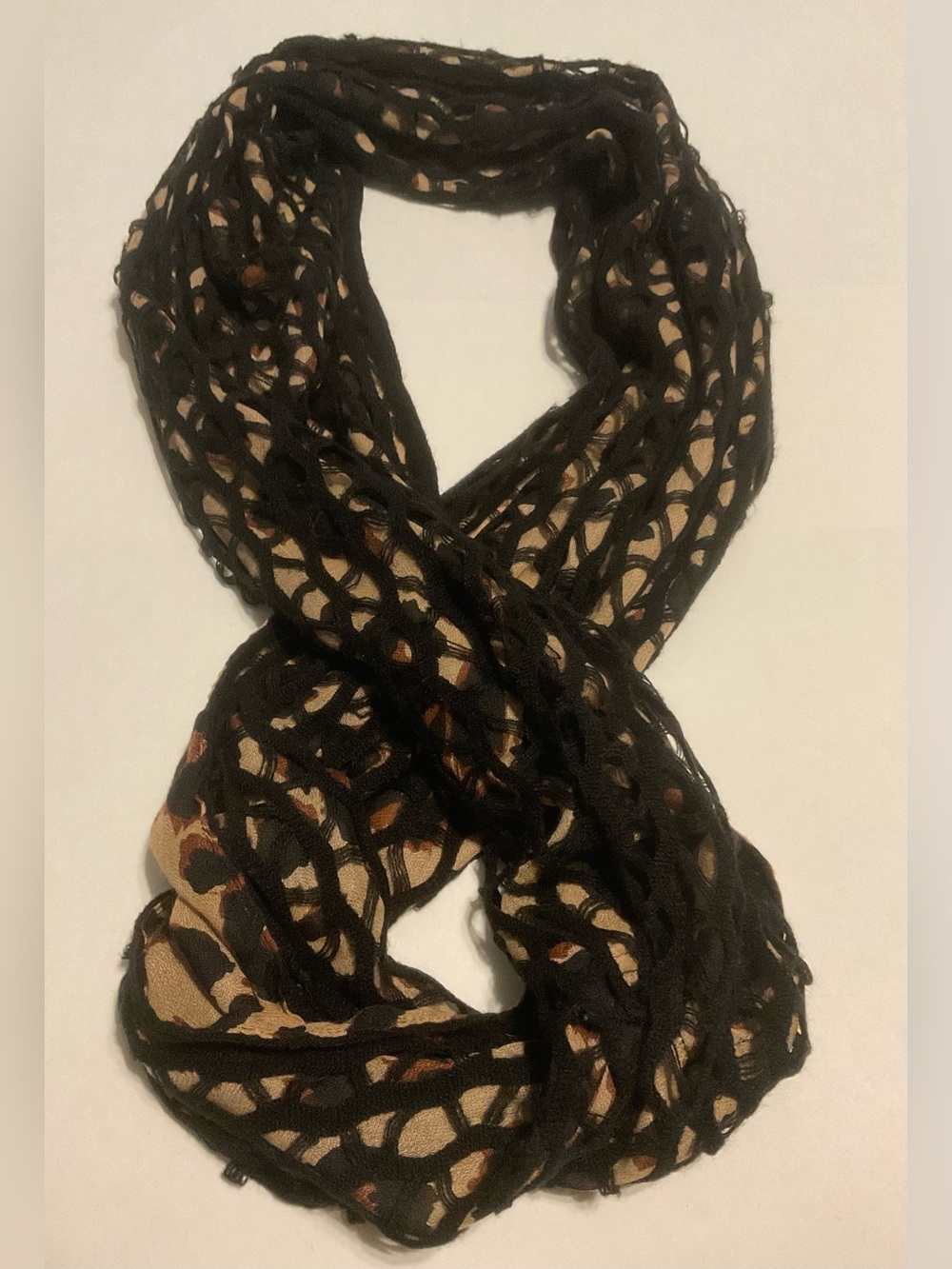 Women Black Leopard Print Lace Overlay Infinity Scarf Lightweight 32x18